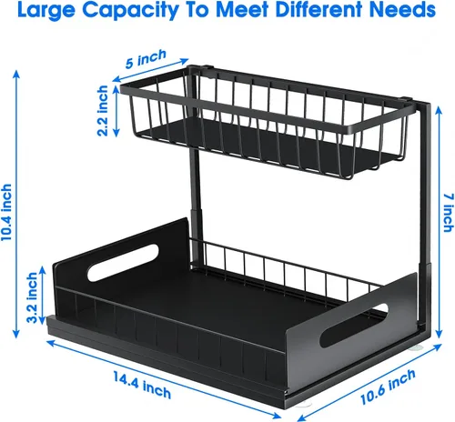 Vista 7 de Organizador para debajo del fregadero, estante de almacenamiento extraíble de 2 niveles, organizador de metal resistente al óxido para cocina, baño