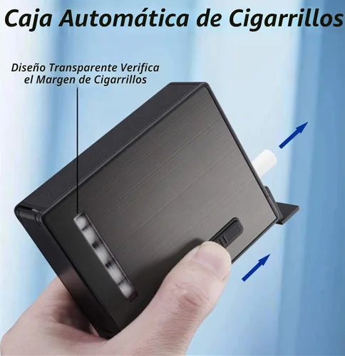 Vista 3 de Estuche de cigarrillos de expulsión automática de 20 piezas con encendedor de arco eléctrico recargable, resistente al viento, sin llama, soporte