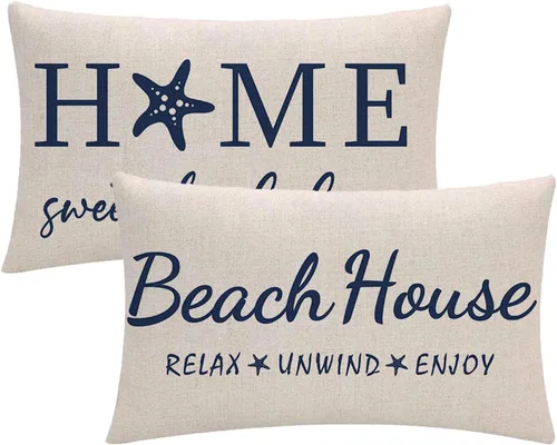 Vista 8 de 7COLORROOM Paquete de 2 fundas de almohada decorativas para casa de playa, relajante, disfrutar, relajarse, estrellas de mar, rectangulares, fundas