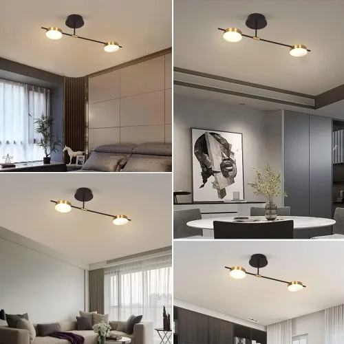 Vista 5 de Lámpara de techo moderna, 15 W, 2 luces, regulables, LED, luces de techo semiempotradas para comedor, cocina, sala de estar, dormitorio, oficina
