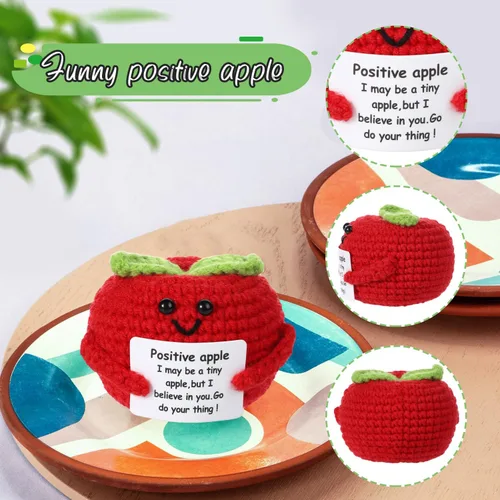Vista 3 de BOXOB Manzana positiva divertida, 1.97 pulgadas hecha punto Apple Doll Big