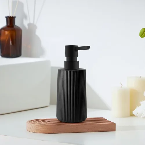Vista 6 de Dispensador de Jabón de Vidrio para Baño, Dispensador de Jabón de 250ml/8.5oz para Cocina con Bomba, Dispensador de Jabón de Mano Estilo Rayas