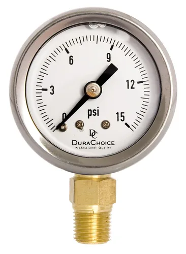 Vista 17 de Manómetro lleno de aceite de 1-1/2" - Caja de acero inoxidable, latón, 1/8" NPT, conexión de montaje inferior, 0-1,000PSI