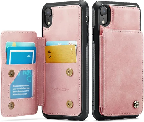 Vista 23 de Vinich for iPhone XR Wallet Case with Card Holder, Black RFID Blocking Credit Slots, Kickstand, Shockproof Flip Phone Cover, PU Leather, Double