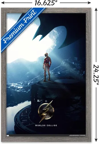Vista 3 de Trends International DC Comics Movie The Flash - Póster de pared de una hoja, 22.4 pulgadas de largo x 14.7 pulgadas, versión enmarcada de madera