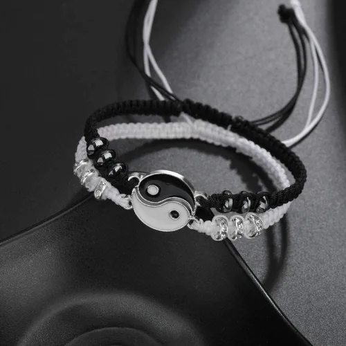 Vista 3 de Caiyao Pulseras para mejores amigos para 2 pulseras a juego de cuentas de piedra natural Yin Yang para mejor amiga, amistad, relación, novio, novia