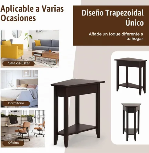 Vista 7 de GIANTEX Mesa auxiliar de cuña, mesa auxiliar triangular con estante de almacenamiento y patas de madera maciza, mesa reclinable, mesita de noche
