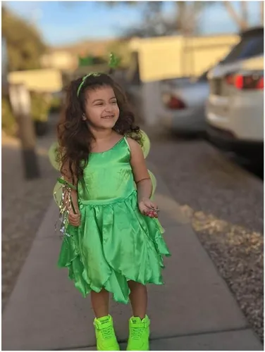 Vista 3 de Jurebecia Disfraz de princesa Tinkerbell para niñas, disfraz de Halloween, fiesta de cumpleaños, vestido de hada con alas