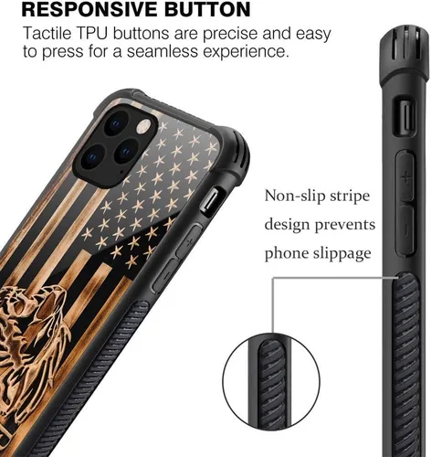 Vista 3 de Funda compatible con iPhone 11, fundas para regalos de mujer, diseño de bandera estadounidense de madera Raise Lion Not Sheep