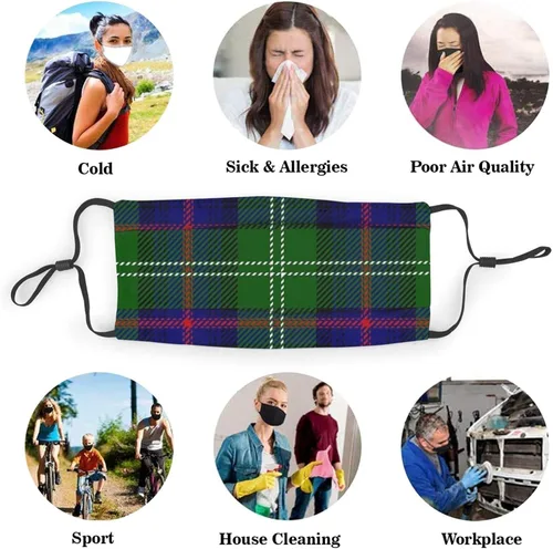 Vista 6 de Clan Sutherland Scottish Tartan Plaid Mascarilla reutilizable con filtro reemplazable activado polvo máscara