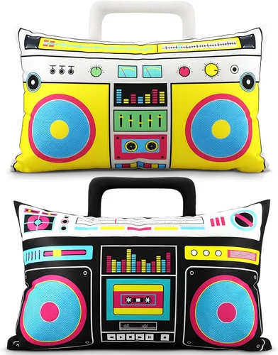 Vista 8 de Hahafelt 2 fundas de almohada de casete de audio retro, reproductor de discos de música, 12 x 20 pulgadas, bajo ruido, cinta de plástico de los años