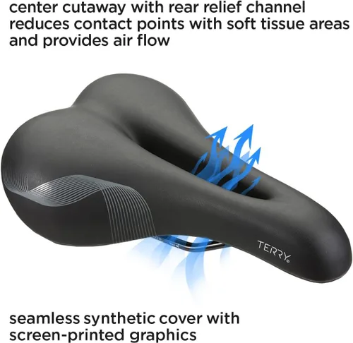 Vista 4 de Terry Cite Y Sillín de bicicleta de gel Asiento de bicicleta optimizado para hombres - Flexible y cómodo Soporte de hueso sentado, elastómeros