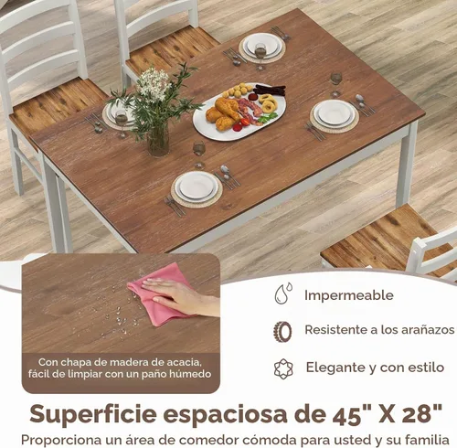 Vista 5 de Giantex Juego de comedor de 5 piezas para 4, mesa rectangular de madera maciza y 4 sillas con patas de madera de goma, juego de mesa de cocina