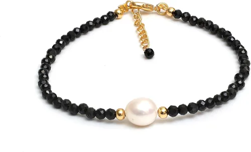 Vista 16 de Gempires - Pulseras de cuentas de cristal hechas a mano con joyería de perlas de agua dulce hipoalergénicas, chapadas en oro de 7.5 pulgadas