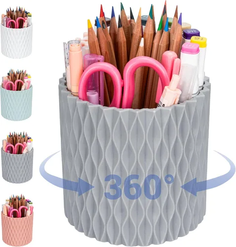 Vista 8 de Soporte para Lápices - Rotación de 360°, 5 Ranuras Suministros de Escritorio para Mujeres Estética de Oficina. Soporte para Bolígrafos para Oficina