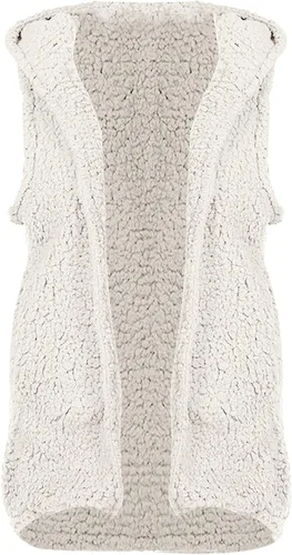 Vista 3 de Cárdigan largo con capucha para mujer, forro polar, bolsillo sólido, frente abierto, chaleco cómodo y elegante con capucha
