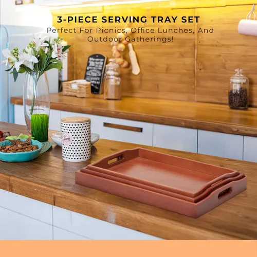 Vista 6 de Prosumers Choice Bandeja de madera – Bandejas de madera oscura con asas – Diseño anidado para ahorrar espacio – Bandeja de madera para servir