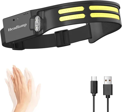 Vista 8 de Linterna frontal LED, lámpara frontal recargable por USB, haz ancho de 230°, con sensor de movimiento, linterna impermeable súper brillante