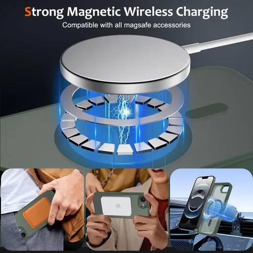 Vista 1267 de Anuck - Funda magnética para iPhone 11 compatible con MagSafe, carcasa trasera mate translúcida dura, borde de TPU, delgada, resistente a impactos