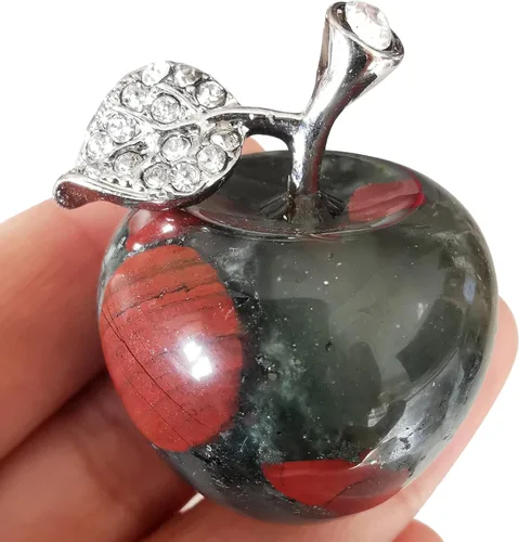 Vista 4 de Estatua de manzana de piedra de sangre natural de África, escultura de cristal curativo, adorno para el hogar, decoración de boda, 1 pulgada