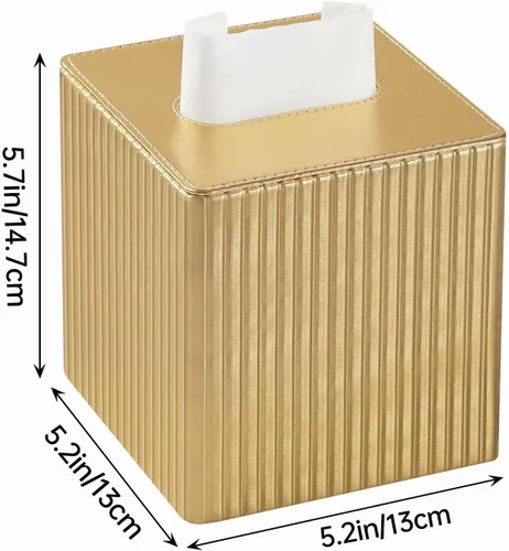 Vista 7 de Funda de Caja de Paños de Cuero PU Cuadrada, Soporte de Caja de Paños Rectangular con Cierre Magnético, Soporte de Paños Decorativo para Baño Dorado