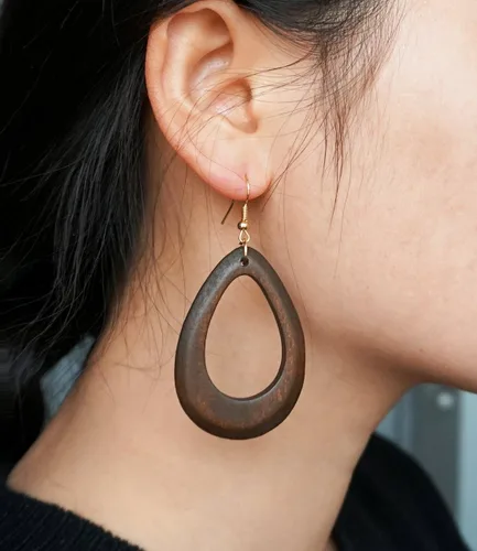 Vista 3 de Wowanoo Pendientes de madera natural con forma de lágrima, geométricos, ligeros, para mujer