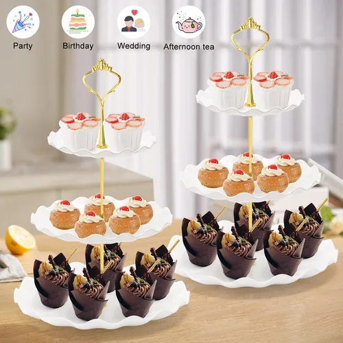 Vista 2 de Coitak Soportes de plástico para cupcakes, soporte para cupcakes de 3 niveles, bandeja de torre de postre para fiesta de té, cumpleaños y boda