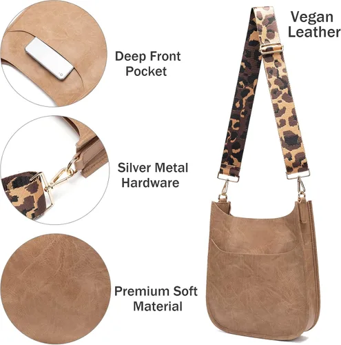Vista 6 de Bolso bandolera retro de cuero vegano para mujer, con correa de hombro de leopardo romovable
