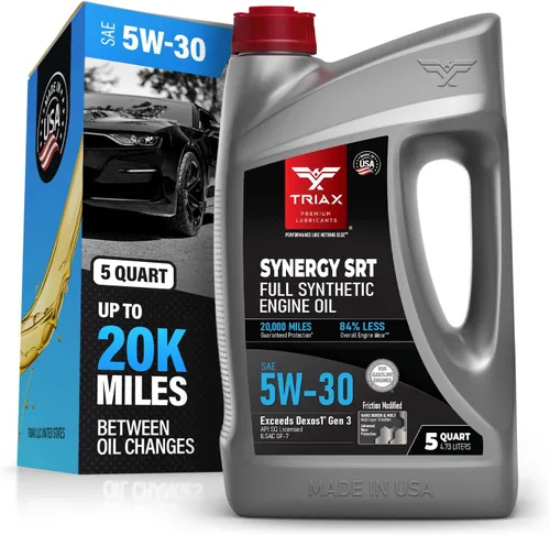 Vista 10 de TRIAX Synergy SRT 5W-30 Aceite de motor PAO-éster completamente sintético, drenaje de 12.4 mi, modificación por fricción moly/boro, licencia API SP