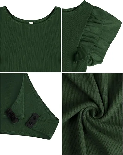 Vista 6 de Missufe Body casual acanalado con mangas con volantes y volantes para mujer
