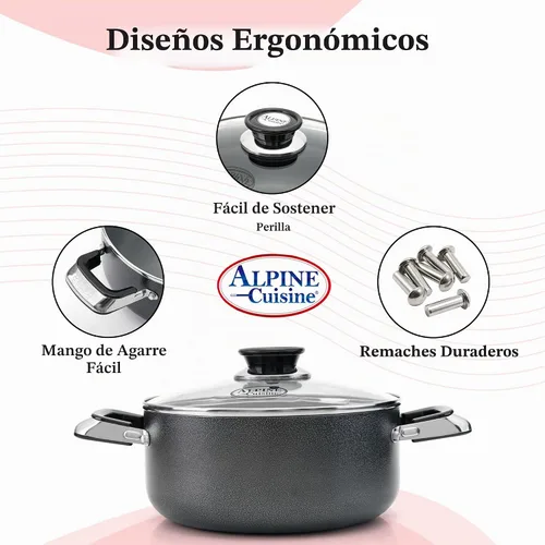 Vista 2 de Alpine Cuisine Olla antiadherente de 2.2 cuartos de galón con tapa de vidrio templado y asas de transporte, utensilios de cocina multiusos, horno