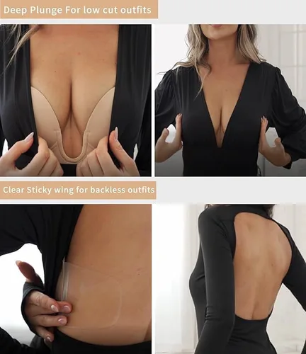Vista 3 de JUST BEHAVIOR Brasier adhesivo para mujer, sin tirantes, autoadhesivo, invisible, push up, reutilizable, para vestido sin espalda