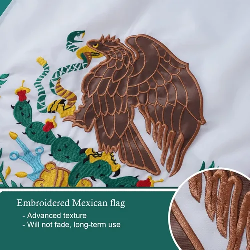Vista 2 de Bandera mexicana de Bradford 12x18 pulgadas, banderas de barco mexicanas bordadas Bandera Mexicana México para exterior, pequeñas banderas MX