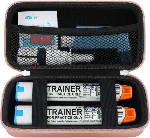 Vista 11 de Elonbo Estuche de transporte EpiPen, kit de medicina de viaje para 2 bolígrafos Epi o Auvi Q, inhalador de ventolin, aerosol nasal, medicamentos