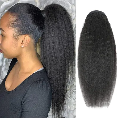 Vista 29 de Extensiones de cabello rizado para cola de caballo, cabello rizado para cola de caballo, extensión de cabello humano virgen brasileño