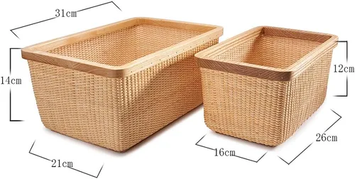 Vista 3 de Nantucket - Cesta de ratán y madera maciza, decoración del hogar para sala de estar, cesta de almacenamiento moderna, caja de joyería cuadrada Kit