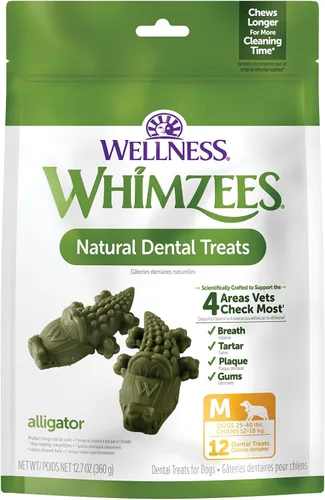 Vista 10 de WHIMZEES Wellness Alligator - Golosinas dentales para perros, masticables naturales, tamaño pequeño, (24 unidades)