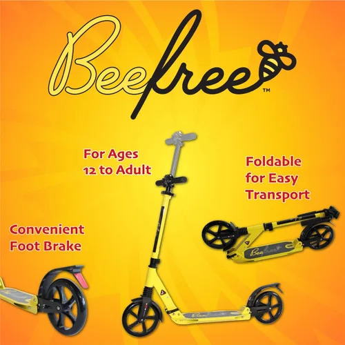Vista 5 de Bee Free Patinete para niños, adolescentes y adultos, manubrio ajustable, construcción plegable, freno de pie trasero, suspensión antigolpes
