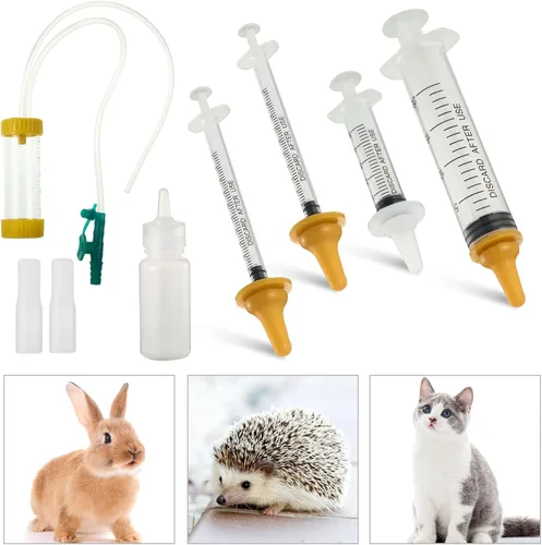 Vista 7 de Zubebe Kit de tubo de alimentación para cachorros, 15 piezas, incluye biberón, pezones, jeringas de enfermería, dispensador de píldoras, 0.3 fl oz
