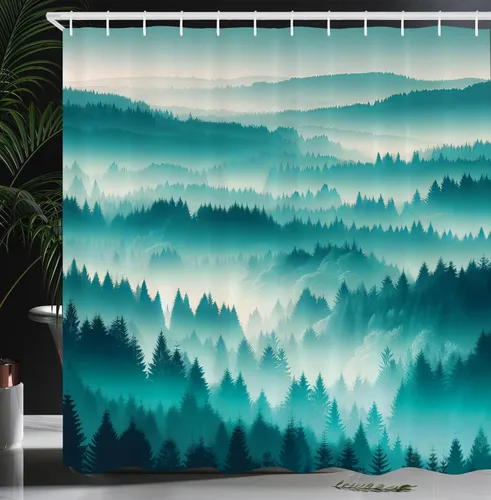 Vista 23 de Cortina de poliéster para regadera Ambesonne Decor Collection Verde azulado