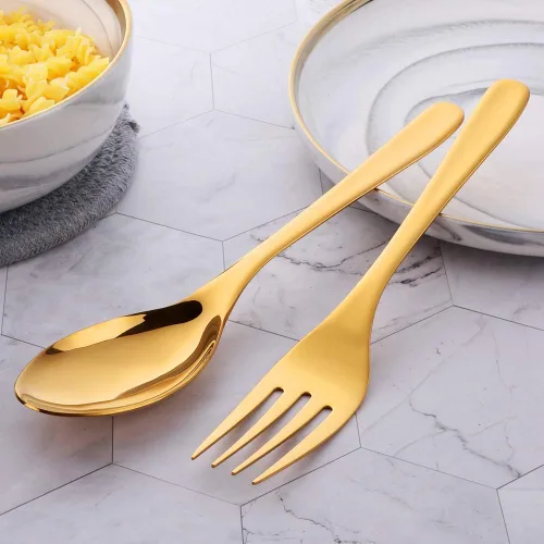 Vista 4 de Buyer Star Utensilios para servir ensaladas, acero inoxidable de 10 pulgadas de mango largo, para bufé, fiesta, catering, cucharas