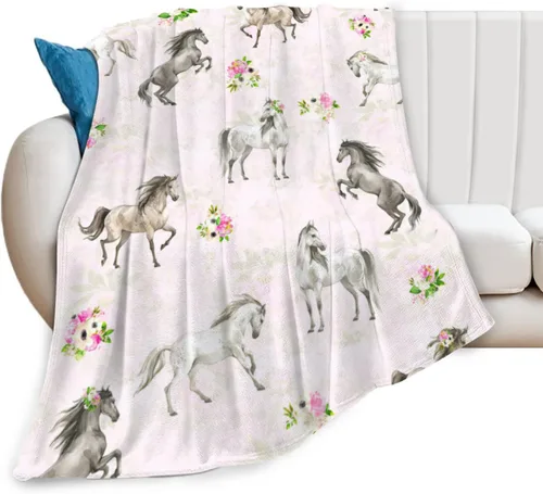 Vista 21 de Manta de caballo para niñas y mujeres, manta de franela de forro polar de animales del oeste, suave y ligera, manta de felpa azul para niños