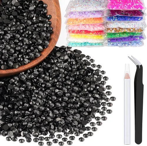 Vista 28 de 5000 piezas de 2mm de strass de resina a granel, strass de gel negros con parte posterior plana y redonda para embellecer sin termoadhesión, gemas