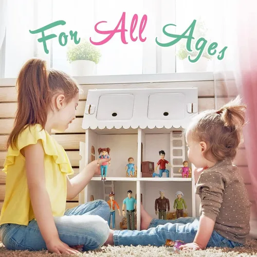 Vista 2 de Beverly Hills Sweet Li'l Family - Juego de 9 figuras flexibles para casa de muñecas: abuelo, abuela, mamá, papá, hermana, hermano, niño pequeño
