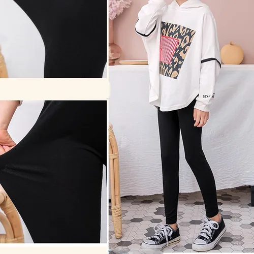 Vista 4 de Leggings básicos de algodón para niñas pequeñas, paquete de 3 leggings para niñas, pantalones largos, leggings activos para niñas