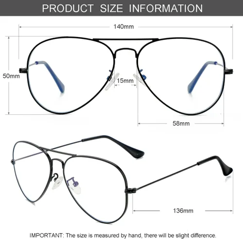 Vista 6 de Lentes clásicos de aviador con luz azul para mujeres y hombres, lentes transparentes con marco de metal (color negro)
