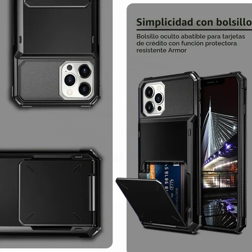 Vista 5 de Vofolen Funda tipo cartera para iPhone 13 Pro Max con soporte para 4 Negro