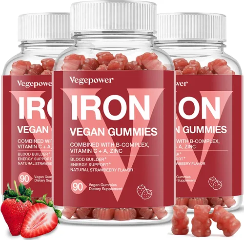 Vista 15 de Suplemento de gomitas de hierro vegano - con vitamina C, A, complejo B, folato, zinc para adultos y niños - Apoyo para la salud de la sangre