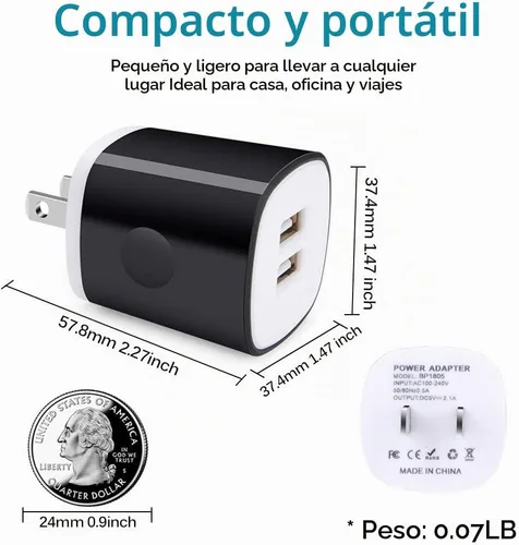 Vista 6 de Cubo de bloque de cargador con cable micro USB cable de carga rápida para Negro blanco