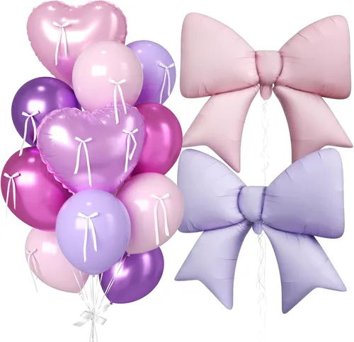 Vista 26 de 16 globos de corazón rosa, globos de lazo de 38 pulgadas, globo transparente rosa perla de doble relleno y arco en forma de corazón globo